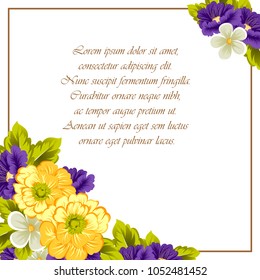 Beautiful frame of flowers. For your postcard design, greeting cards for wedding, birthday and more. Vector illustration.