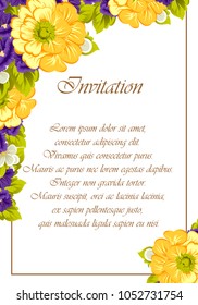 Beautiful frame of flowers. For your postcard design, greeting cards for wedding, birthday and more. Vector illustration.