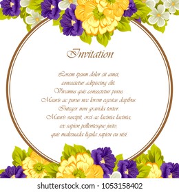Beautiful frame of flowers. For your postcard design, greeting cards for wedding, birthday and more. Vector illustration.