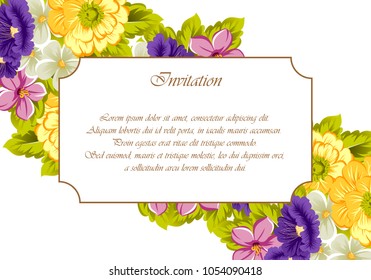 Beautiful frame of flowers. For your postcard design, greeting cards for wedding, birthday and more. Vector illustration.