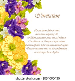Beautiful frame of flowers. For your postcard design, greeting cards for wedding, birthday and more. Vector illustration.