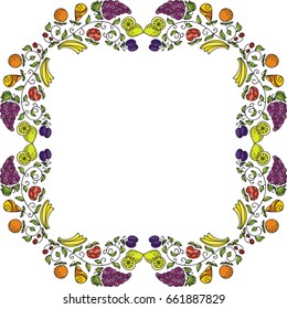 Beautiful frame of fruits. Vector illustration.