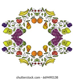 Beautiful frame of fruits. Vector illustration.