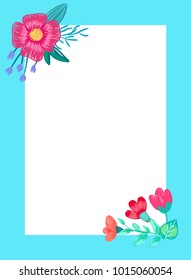 Beautiful frame with hand drawn flowers represented with all details, petals and leaves, plants put in corner opposite each other on vector illustration