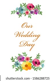 Beautiful frame with hand drawn spring garden rustic flowers for decorating invitations, cards, album covers