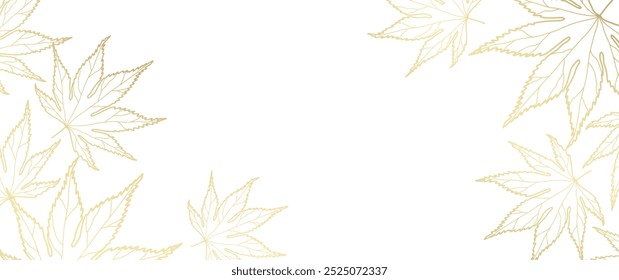 Beautiful Frame with Japanese Maple Leaves in line art style. Autumn background with golden leaves. Vector illustration for cover, print, wallpaper, decor, card, banner