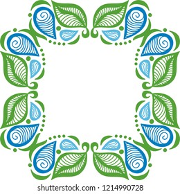 Beautiful frame of leaves and water drops. Vector illustration