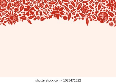 Beautiful frame made of hand drawn flowers and copyspace. Vector.