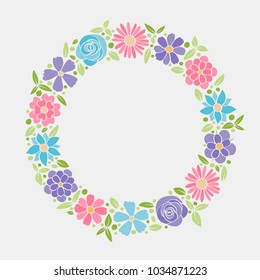 Beautiful frame made of hand drawn flowers and copyspace. Vector.