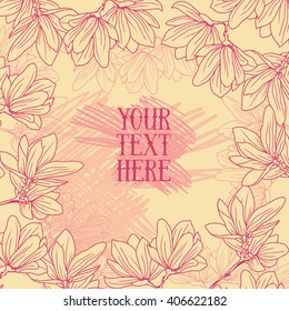 Beautiful frame with magnolia flowers and place for text, vector illustration