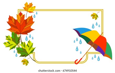 Beautiful frame with maple leaves and umbrella. Vector clip art.