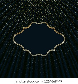 Beautiful frame on a dark background with golden polka dots. Vector illustration.