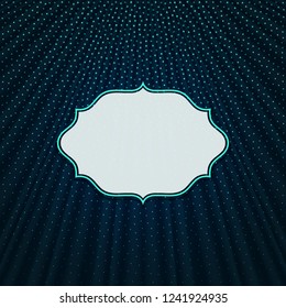 Beautiful frame on a dark blue textile effect background with polka dots. Vector illustration. 
