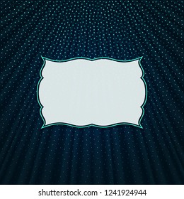Beautiful frame on a dark blue textile effect background with polka dots. Vector illustration. 
