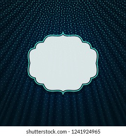 Beautiful frame on a dark blue textile effect background with polka dots. Vector illustration. 
