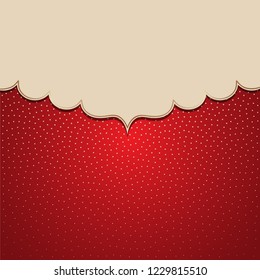 Beautiful frame on a red background with golden polka dots. Vector illustration. 