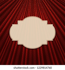 Beautiful frame on a red textile effect background with golden polka dots. Vector illustration. 