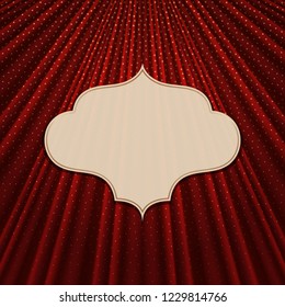 Beautiful frame on a red textile effect background with golden polka dots. Vector illustration. 