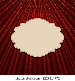 Beautiful frame on a red textile effect background with golden polka dots. Vector illustration. 