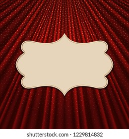 Beautiful frame on a red textile effect background with golden polka dots. Vector illustration. 