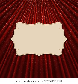 Beautiful frame on a red textile effect background with golden polka dots. Vector illustration. 