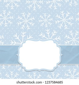 Beautiful frame on a seamless background with snowflakes. Christmas and New Year greetings. Vector illustration.
