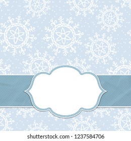 Beautiful frame on a seamless background with snowflakes. Christmas and New Year greetings. Vector illustration.
