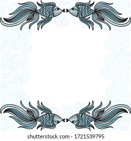 Beautiful frame of pattern fishes. Vector illustration