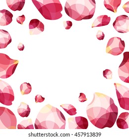 Beautiful frame from Random rose petals against white background. Great for presentations, forms and ad print.