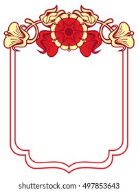 Beautiful frame with red and yellow  flowers. Design element for advertisements, flyer, web, wedding, invitations and greeting cards. Vector clip art.