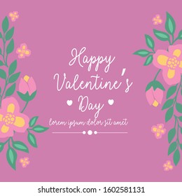 Beautiful frame with romantic leaf and flower, elegant magenta backdrop, for happy valentine invitation card design. Vector