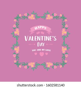 Beautiful frame with romantic leaf and flower, elegant magenta backdrop, for happy valentine invitation card design. Vector