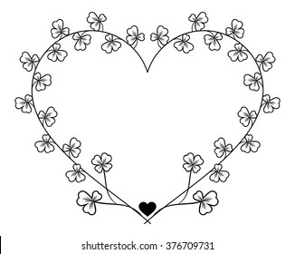 Beautiful frame in shape of heart with clover