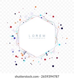 Beautiful frame of thin lines with multicolored circles on transparent white background. Vector colorful background for beauty and fashion design.