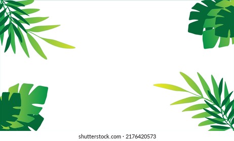 Beautiful frame of tropical leaves. Monstera, palm. Vector illustration. botanical composition for nature card white background