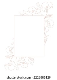 Hermosa ilustración de la flor de amapola vectorial de marco vectorial.