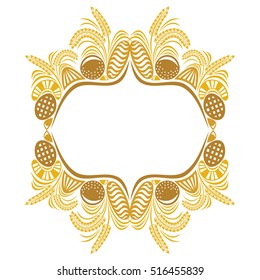 Beautiful frame of wheat ears and bread. Vector illustration.