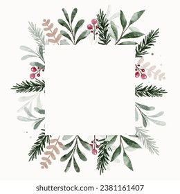 Beautiful frames winter christmas floral and plants in watercolor style