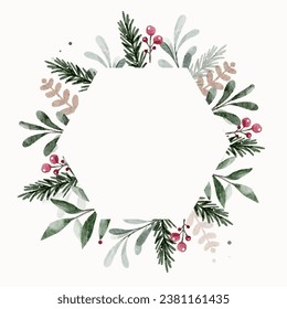 Beautiful frames winter christmas floral and plants in watercolor style