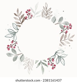 Beautiful frames winter christmas floral and plants in watercolor style