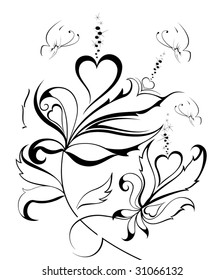 Beautiful framework from leaves and butterflies