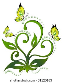 Beautiful framework from leaves and butterflies