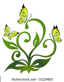 Beautiful framework from leaves and butterflies