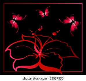 Beautiful framework from leaves and butterflies