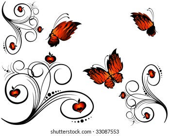 Beautiful framework from leaves and butterflies