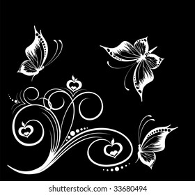 Beautiful framework from leaves and butterflies