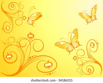 Beautiful framework from leaves and butterflies