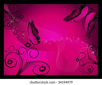 Beautiful framework from leaves and butterflies