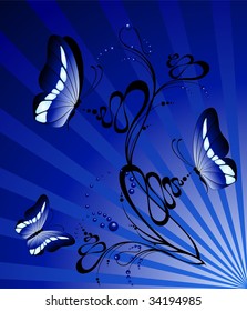 Beautiful framework from leaves and butterflies
