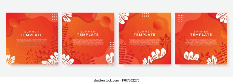 Beautiful fresh floral and leaves wedding invitation card. Hand drawn summer floral social media posts or stories template collection. Organic background vector illustration
